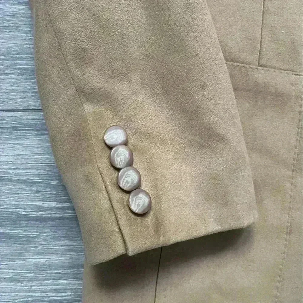 Vintage Lanvin Men’s Camel Feather Suede Blazer with Light Brown Marble Buttons
